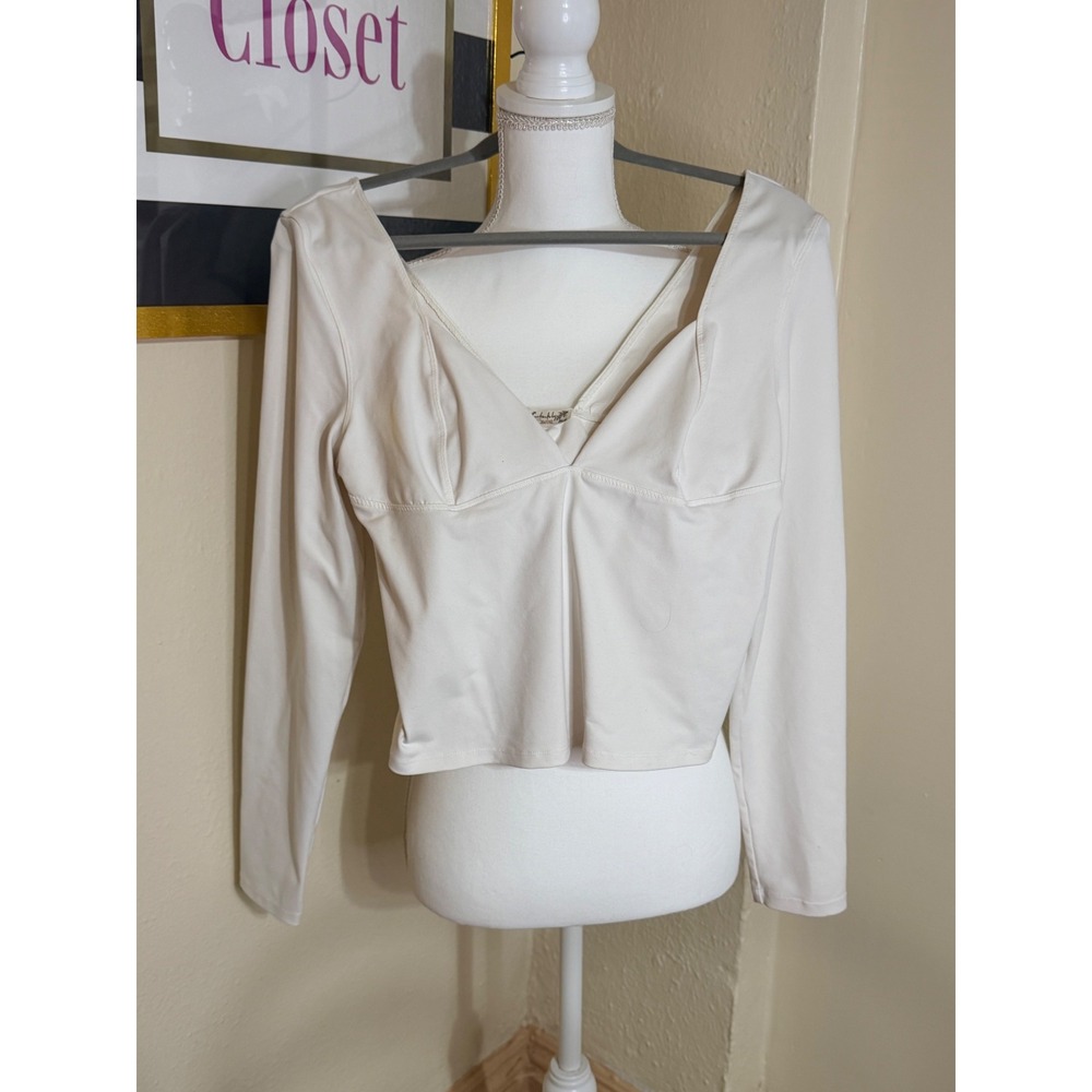 Intimately Free People Ivory Cream Long Sleeve V-Neck‎ Bustier Crop Top Large